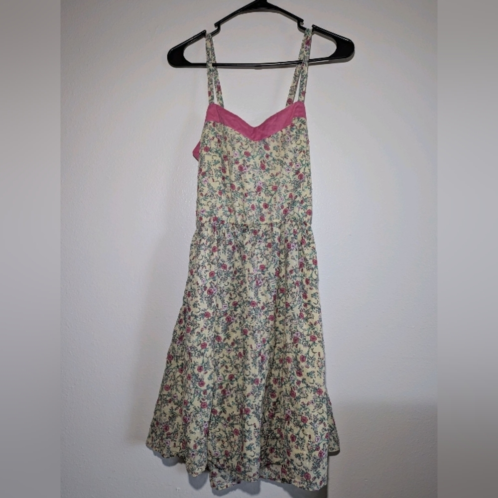 Maurices Floral Sundress Womens Sz M Pink Neckline Open Back Cottagecore Prairie